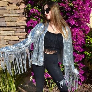 Silver sequin fringe jacket